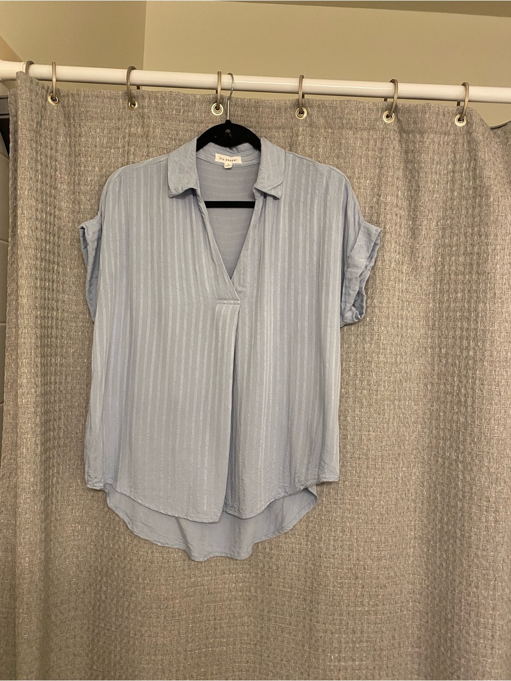 Light Blue Women's Short Sleeve V-Neck Blouse